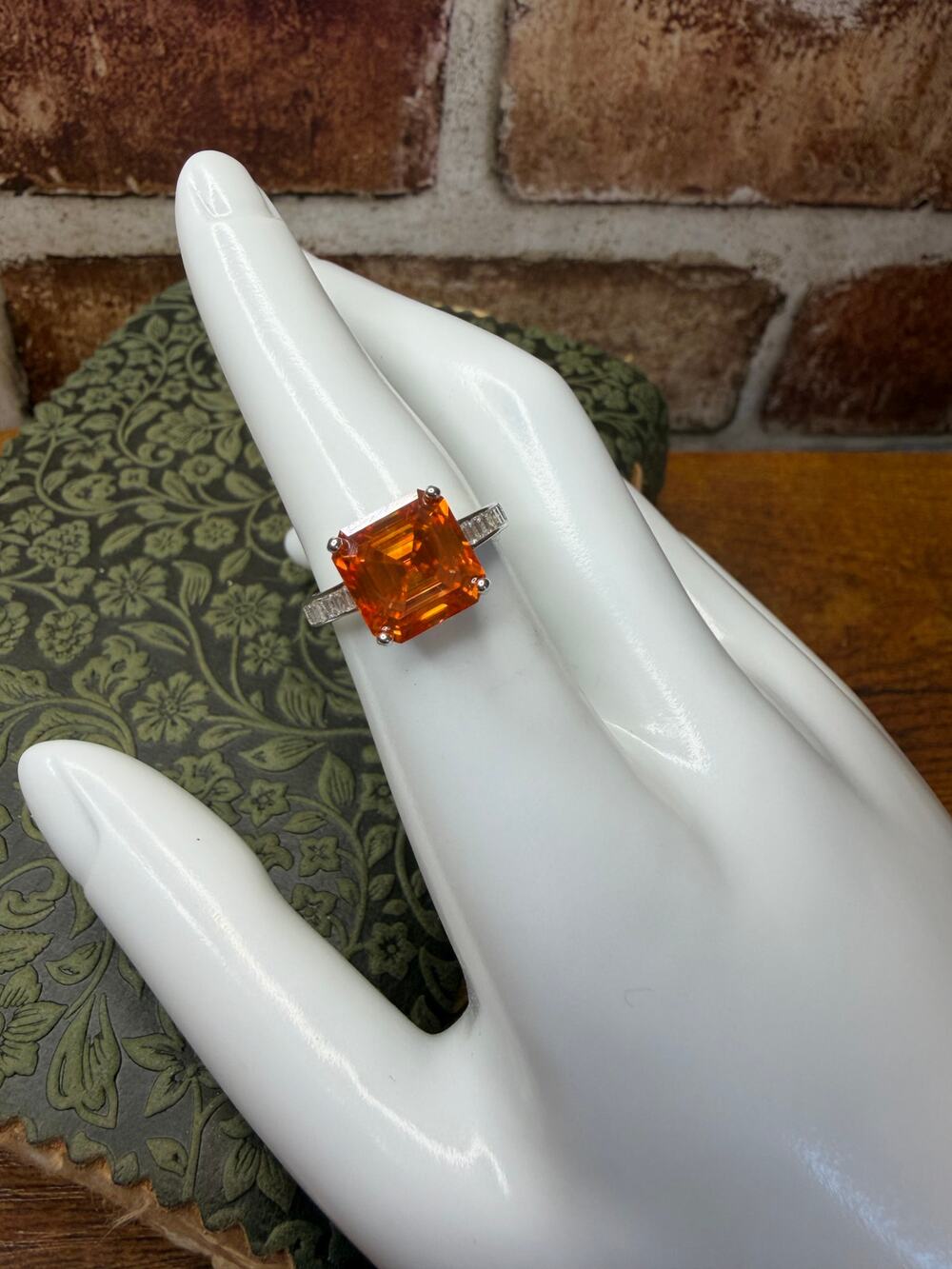 5 Carat Orange Asscher Cut Moissanite Ring 925 Sterling Silver Size 7.5